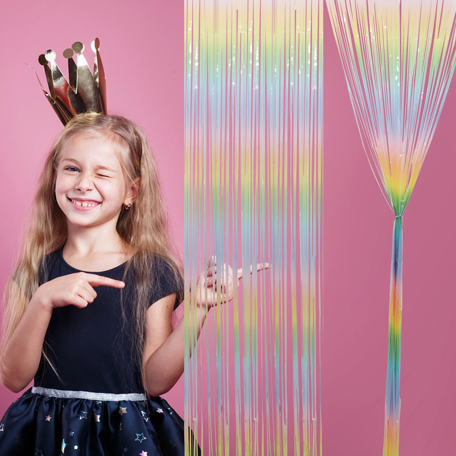 

2pcs Rainbow Fringe Curtain Tinsel Backdrop Foil Decorations Birthday Baby Shower Party Door Curtains Colorful Streamer