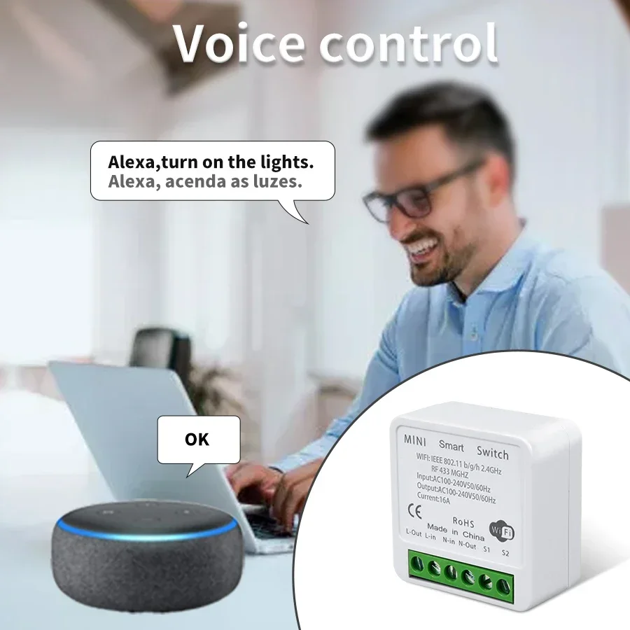 Interruptor inteligente Tuya inalámbrico de 433Mhz, minireceptor de relé de 16A, Panel de pared de 1/2/3 entradas, Control por voz, funciona con Alexa y Google Home