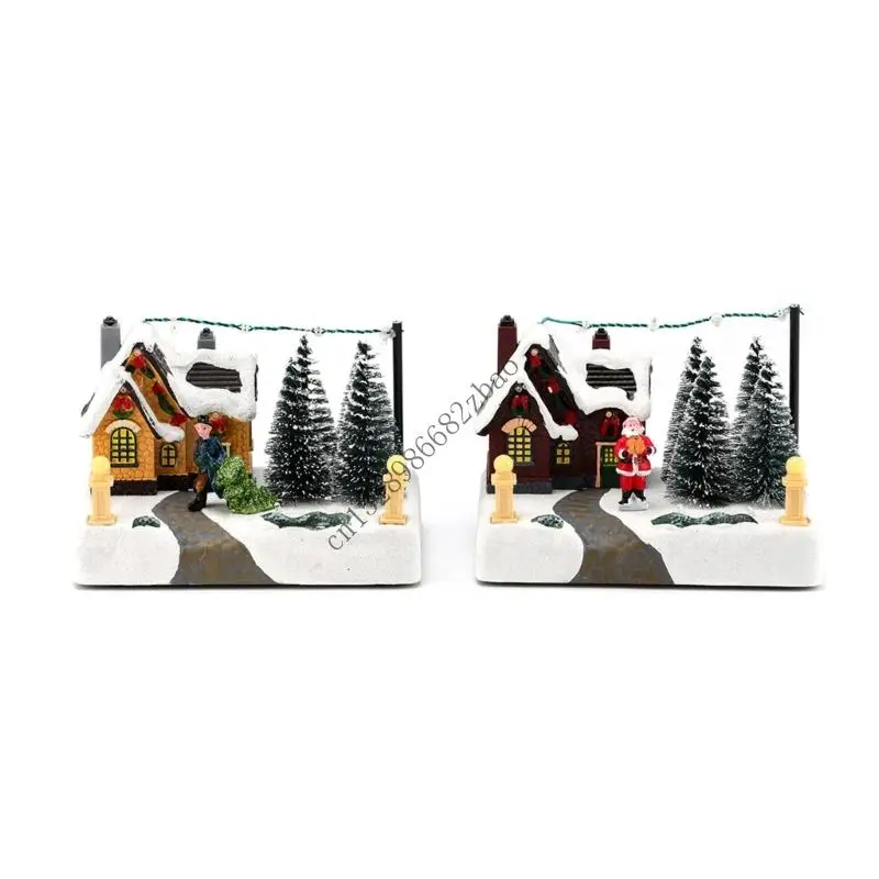 

H7EA Festives Resins Музыкальные коробки играют рождественские песни, приводящие освещения дома для детей взрослые