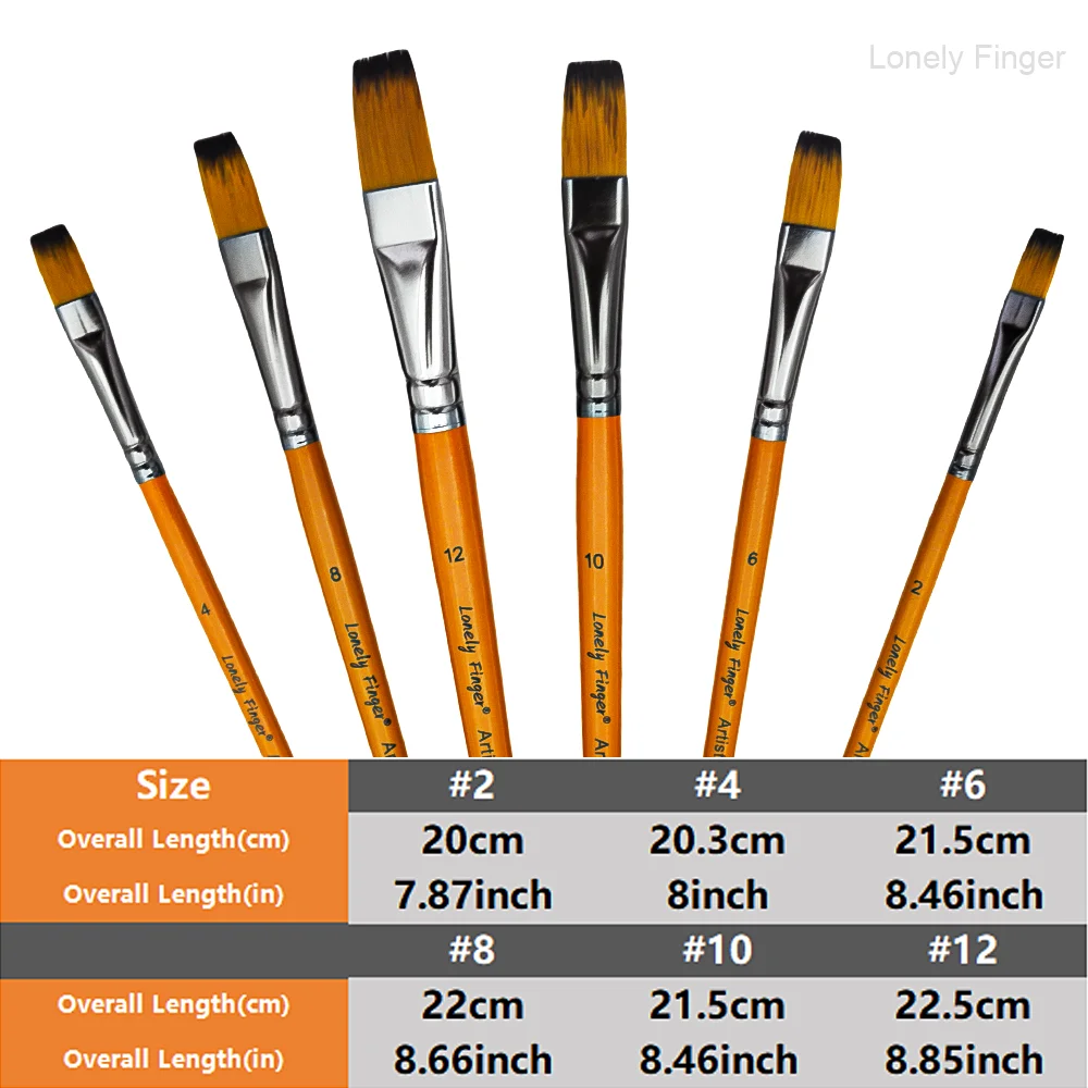 6Pcs Flat Tip Art Paint Brushes Set - Premium Synthetic Nylon Bristles, Beginner-Friendly for Oil, Watercolor & Acrylic, Easy to
