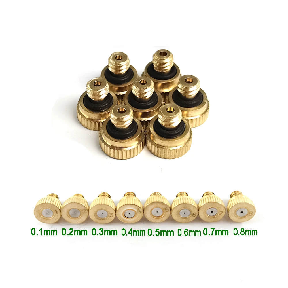 

5 PCS Brass Misting Nozzle 0.1-0.8mm Orifice Threaded 10/24 UNC Water Mister Parts Fog For 1/4" Tube Patio Misting System