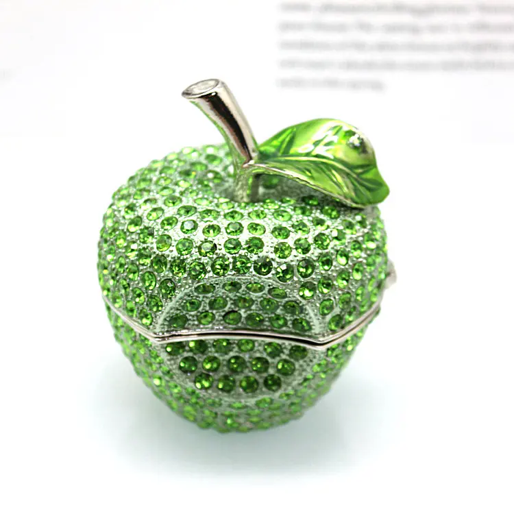 SHINNYGIFTS Full Rhinestones Fruit-Apple Trinket Box, Storage Box for Jewelry, Home Decoration