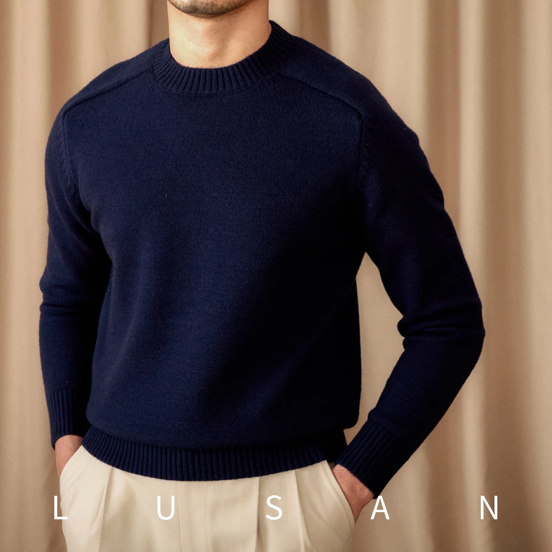 Sweater leher bulat lengan panjang untuk pria, Sweater Turtleneck kasual Inggris musim gugur dan musim dingin warna polos lengan panjang komuter Jepang Vintage