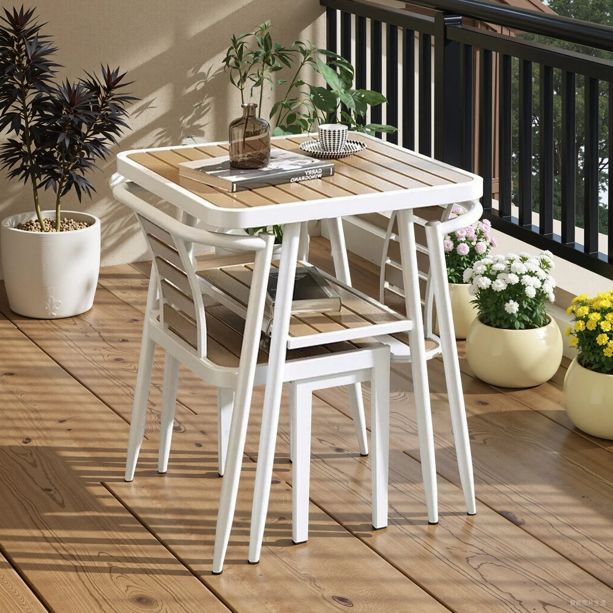 Balcony leisure area layout villa simple outdoor table and chair combination household Internet celebrity tea table small