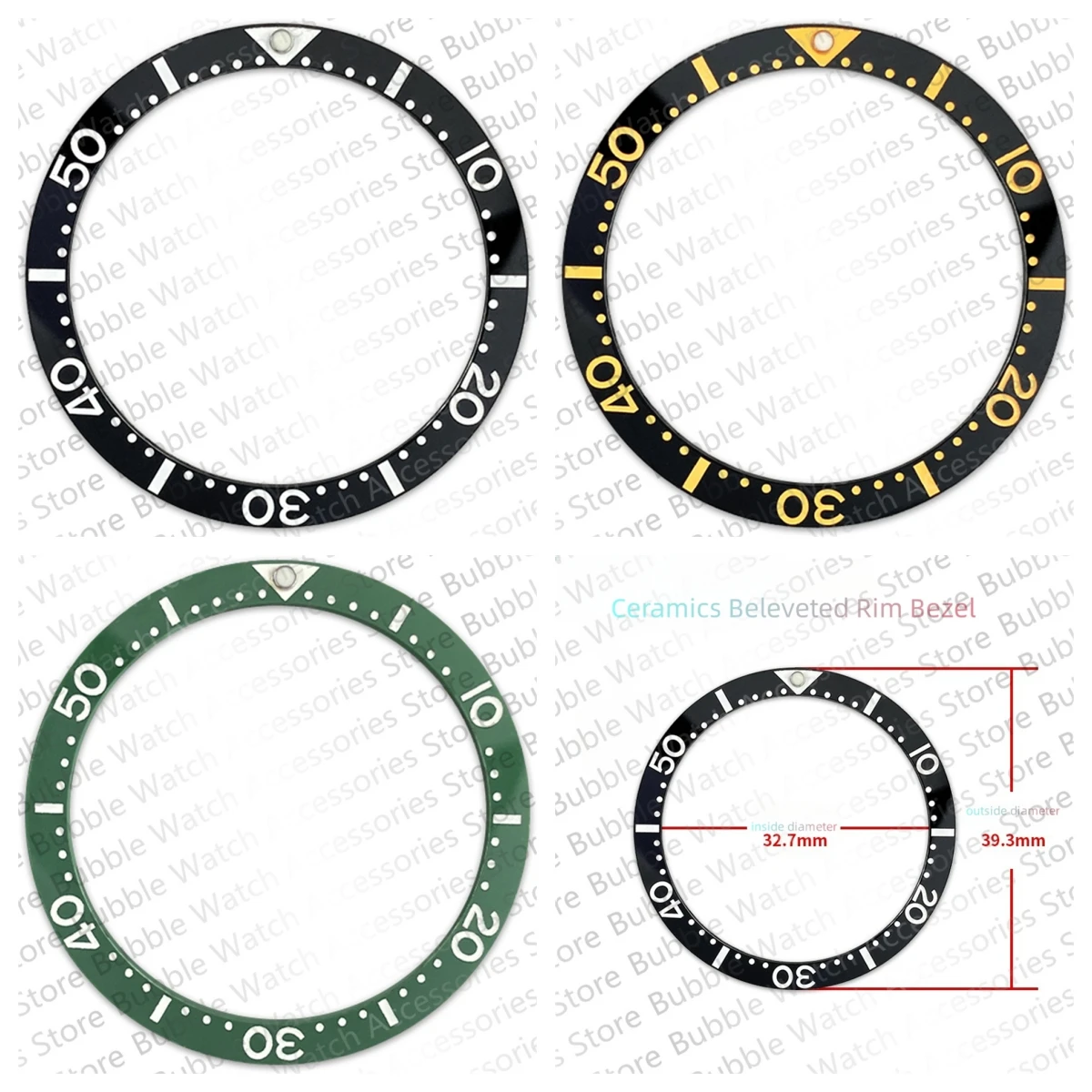 39.3mm*32.7mm Ceramics Black Green Black Plane Bezel Insert Fit For SKX007 SKX009 SRPD Submariner Automatic Men Watches