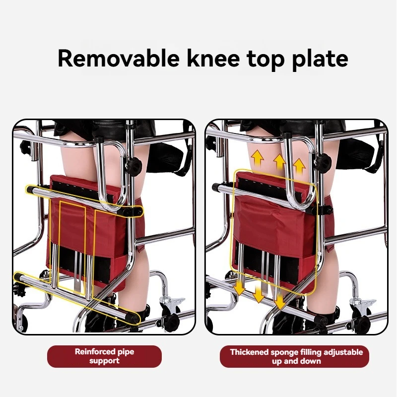 8-Wheel Adult Rehabilitation Walking Aid - Standing Frame Walking Assist for Elderly Individuals with Hemiplegia (Red Model)