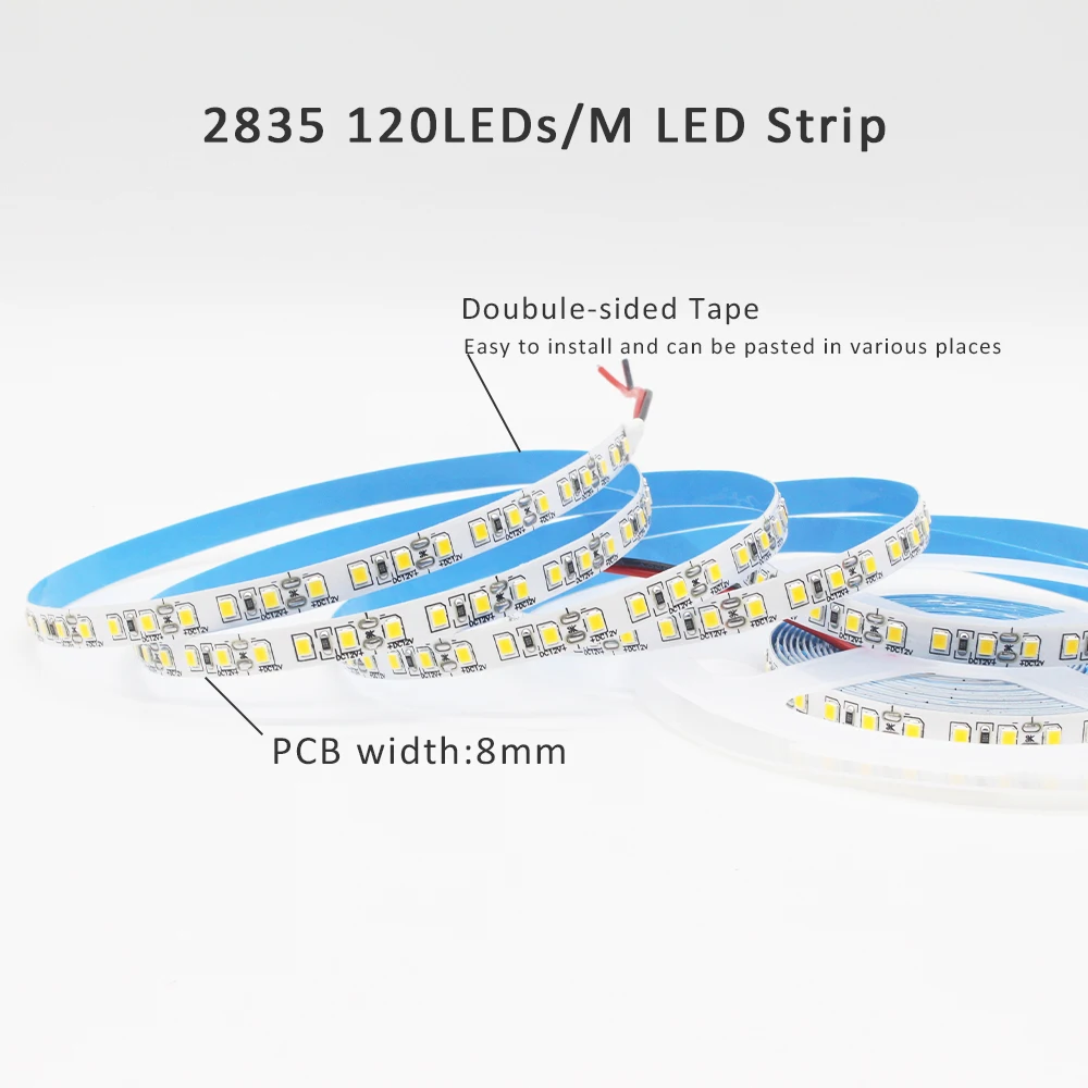 5M 12V SMD2835 diody na wstążce 120Leds/m 8mm PCB elastyczna wstążka ciepła chłodna biała lodowy blękit złoty żółty Marrs zielony pasek oświetlenie