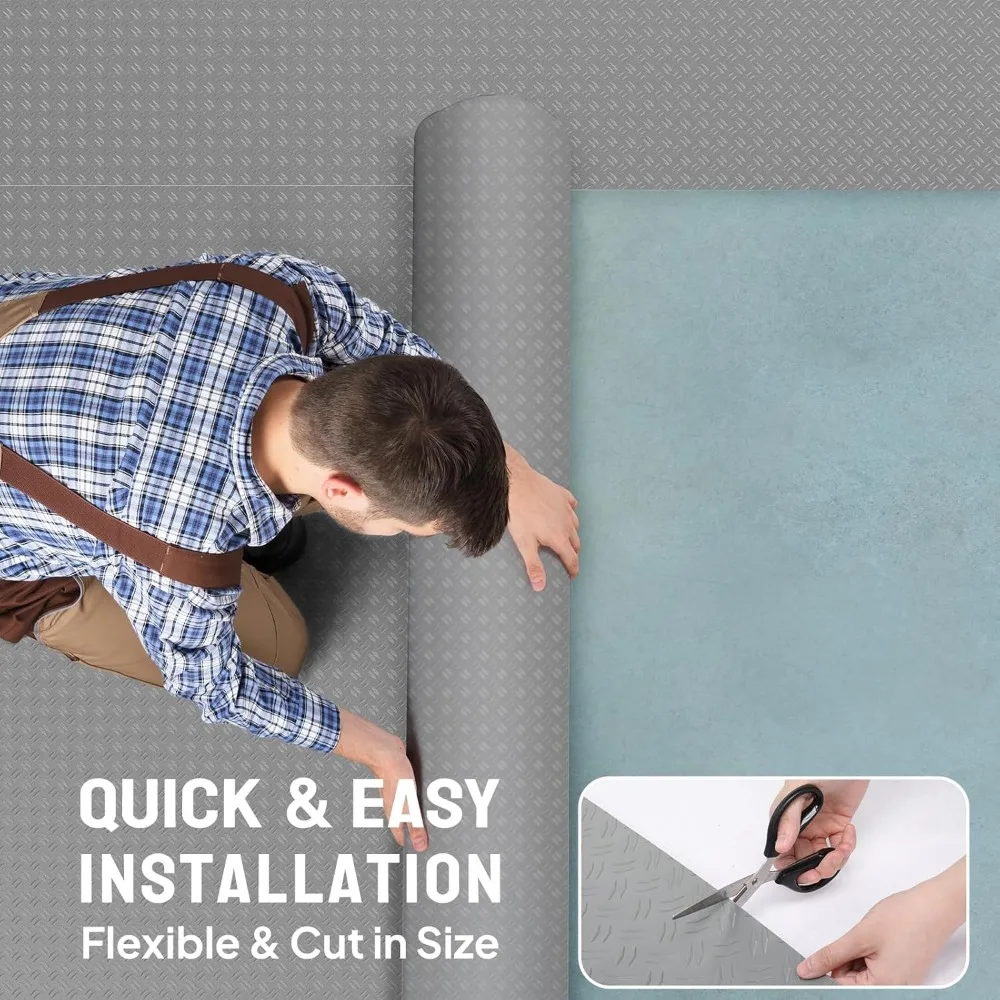 حصيرة أرضية جراج PVC ذات لوحة ماسية سميكة - لفة 7.5 × 20 قدم لوقوف السيارات وحماية تحت المركبات