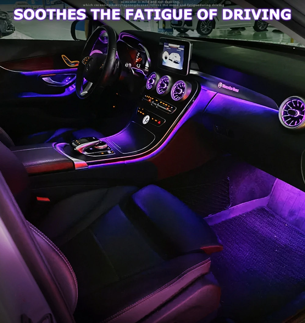 

LED 64-Color Car Mood Light for Car Accessories Interior Phone App Control Hidden Acrylic Strip Symphony Atmosphere Lamp Strip