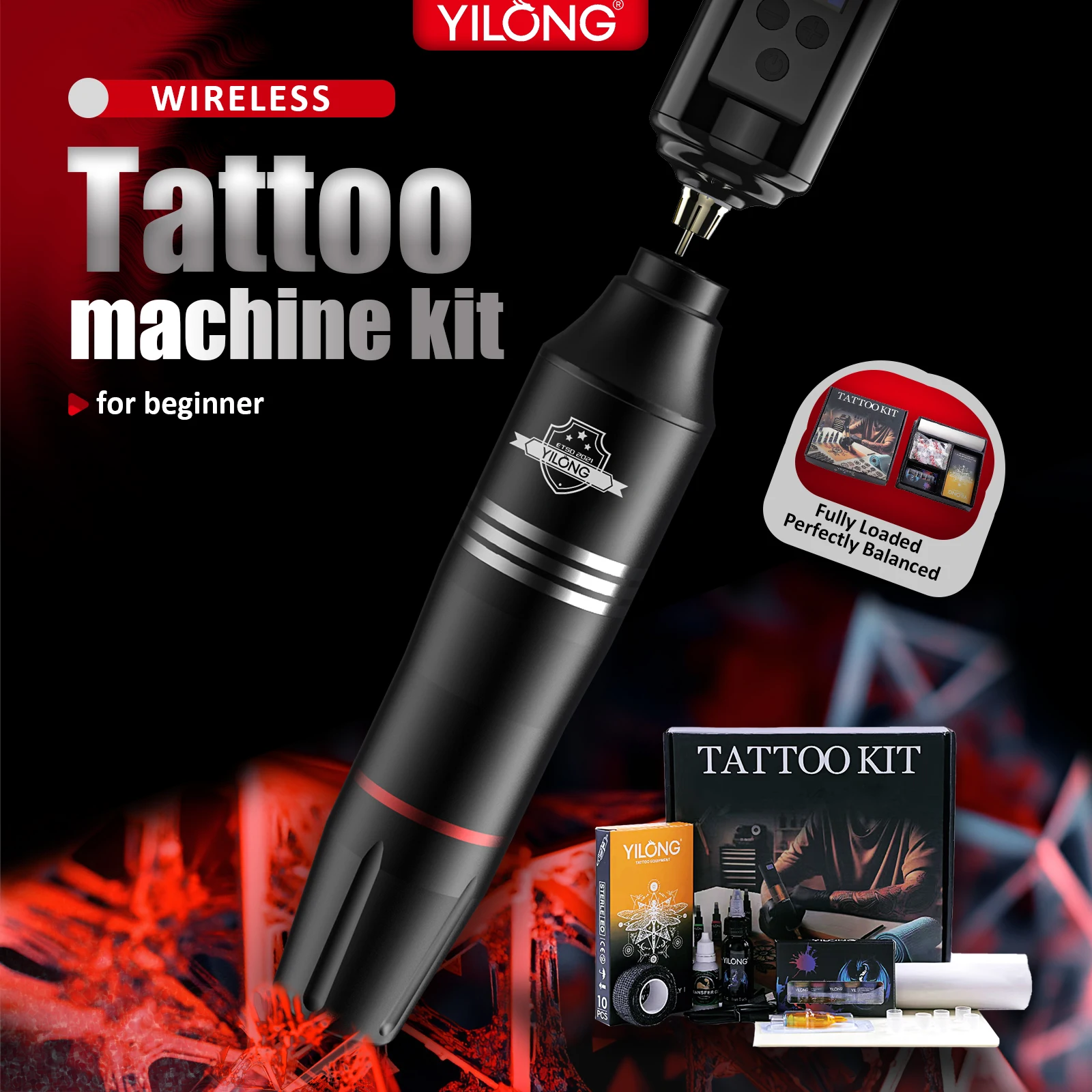 

YILONG Tattoo Kit Professional Tattoo Pen Kit For Permanent Makeup Tattoo Machine Kit Wireless Power Supply Tattoo Gun Kit