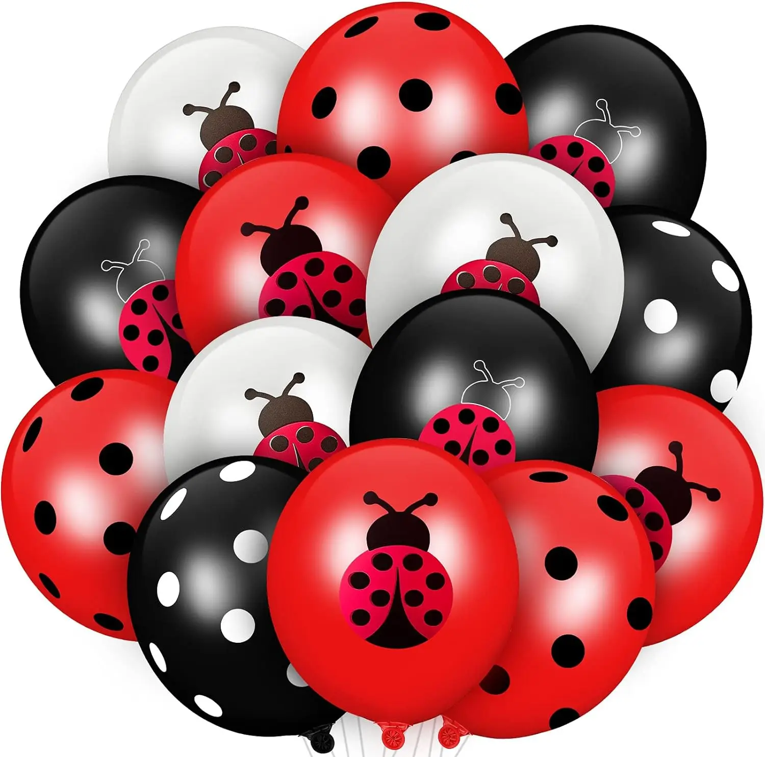 Ladybug Latex Balloons, Black Polka Dots, Birthday Party Supplies, Jungle Theme Decor, Boys and Girls, 12 in, 15 PCs