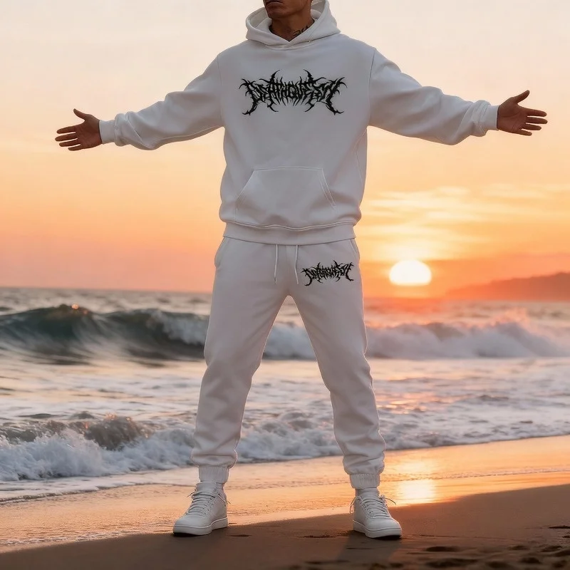 2026 Thermal Sportswear Set Men's Hoodie Sports Pants Sportswear Set Combo Loose Cotton Street Set 2 Piece Fitness Jogging Set #3