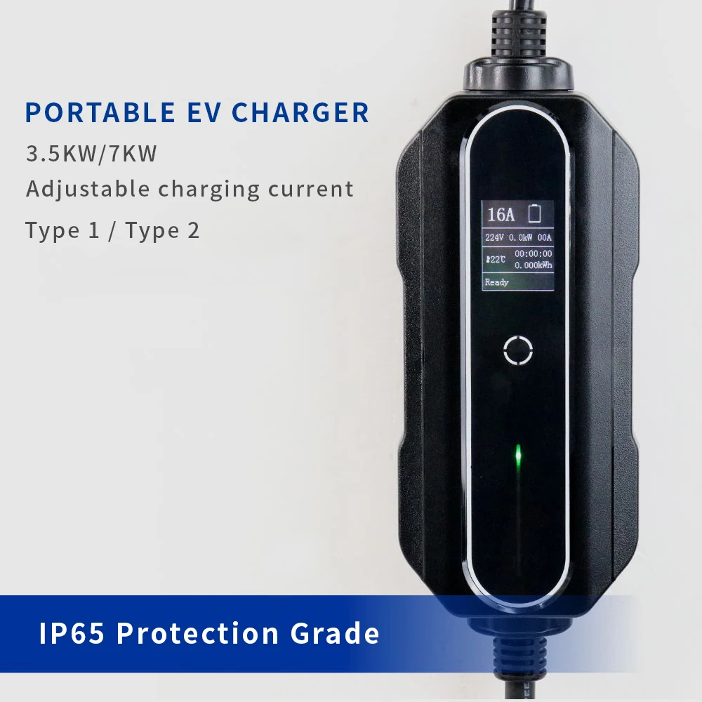 3.5KW 10A 16A 20A 24A 32A Electric Car Charger Adjustable Amperes IEC62196 Type 2 Wholesale Price Home Ev Portable Charger