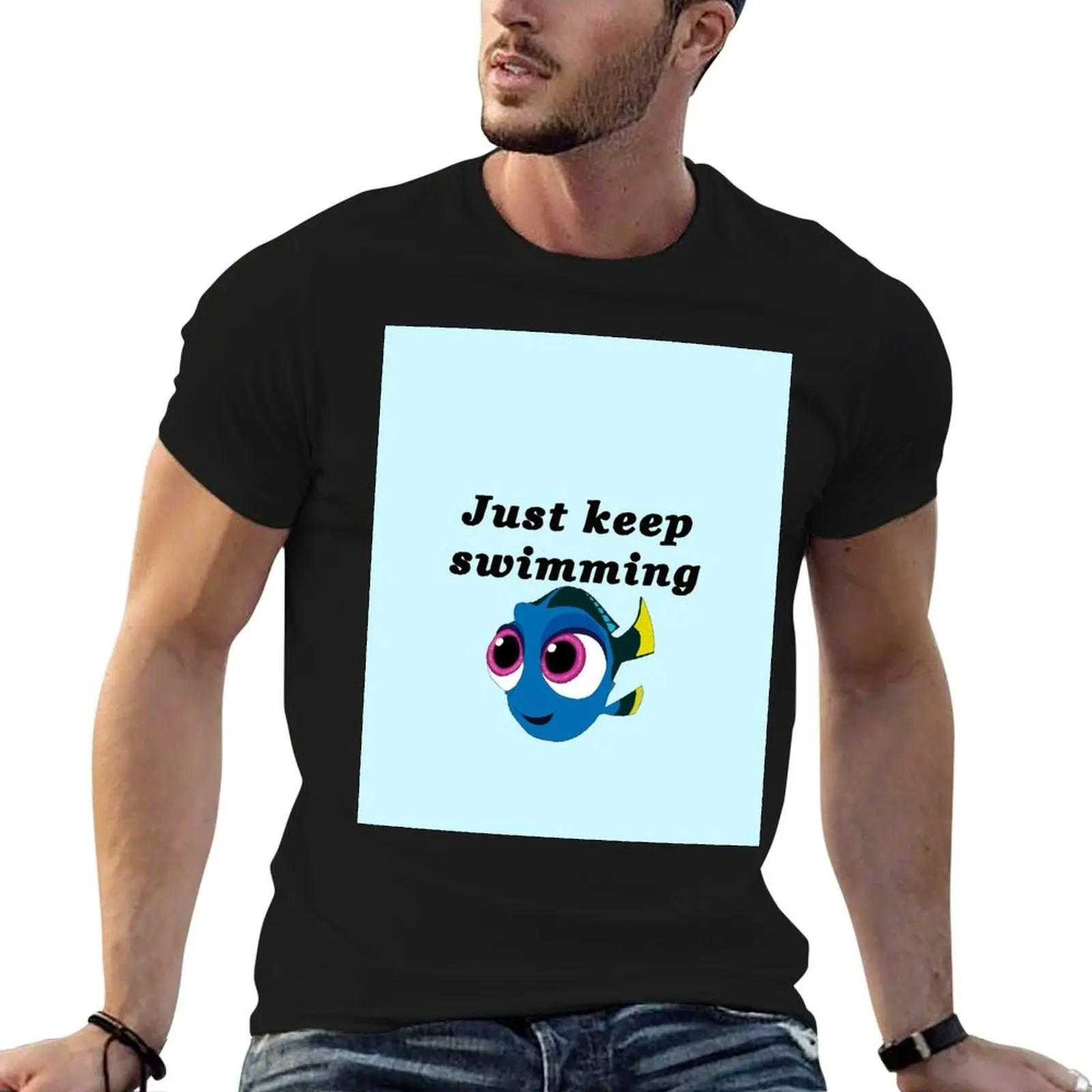 Camiseta Just Keep Swimming Baby Dory, camiseta personalizada masculina, camisetas casuais para homens, camiseta masculina de algodão 100%