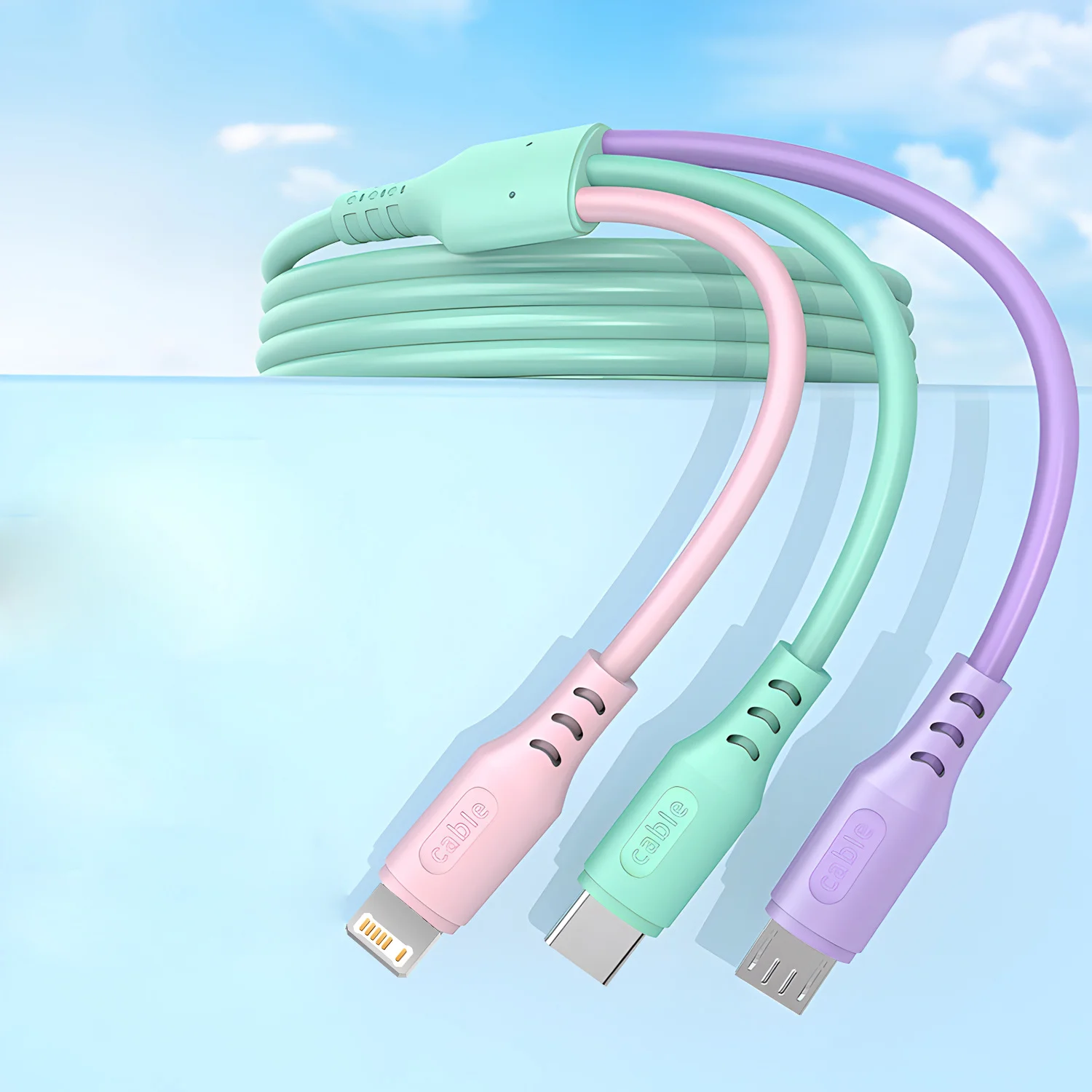 Mobile Phone Cable 3 In 1 5A Charge Cable Cord For iPhone Xiaomi Micro USB Type C Multi Port Multiple Charging Wire Line