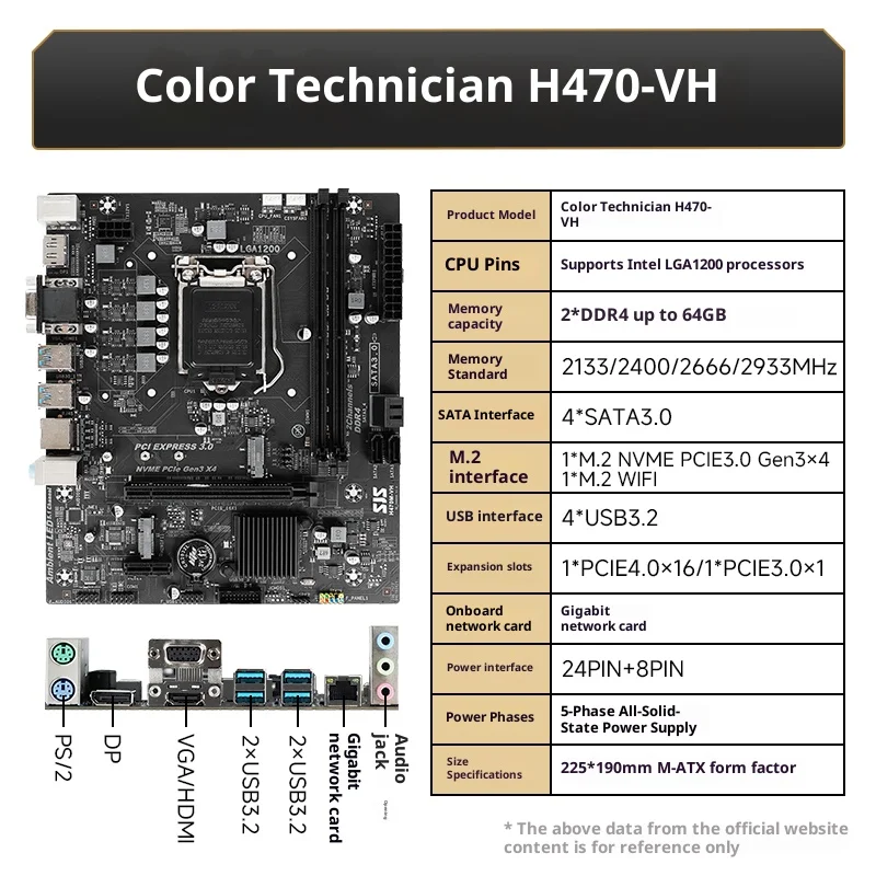 سيجيشي ‌ اللوحة الأم H470-VH - DDR مزدوج، وحدة المعالجة المركزية Intel 10th/11th Gen، تصميم Micro ATX