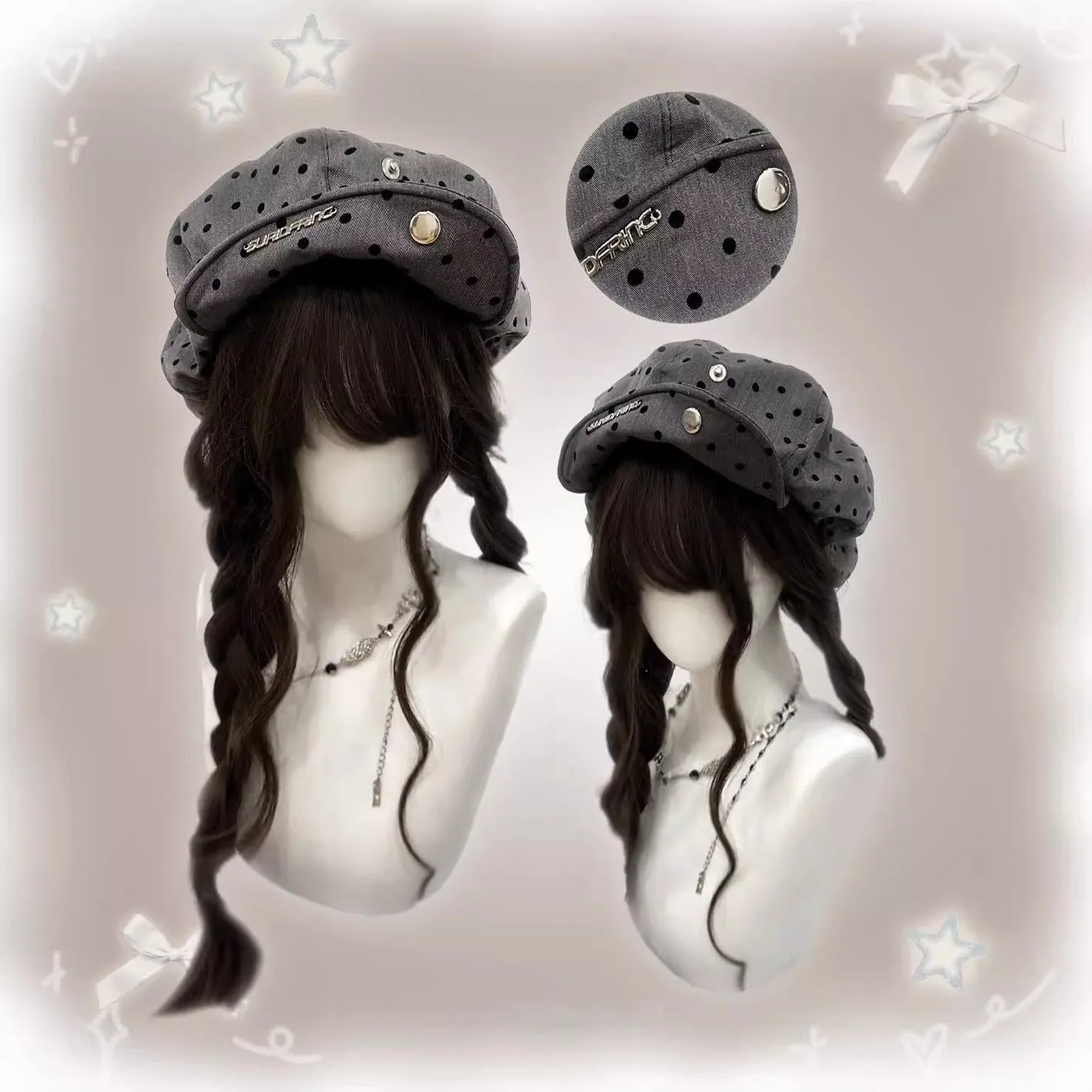 レディ・ニューポルカドットクラウドベレー帽レトロスイートガール韓国インスタイルアクセサリー渋谷ホットガールミレニアムスタイルペインターハット