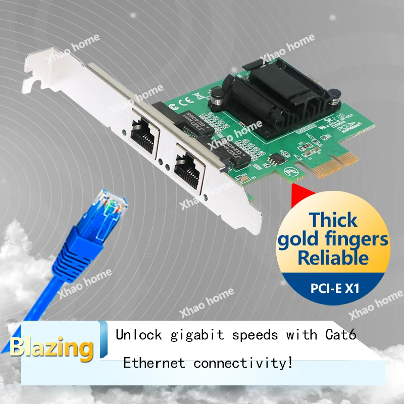Dual Port Gigabit Ethernet PCI-E Network Card 1Gbps, i82571 Chip, X1 Slot, Green PCB, for Server/Desktop PC for Windows/Linux