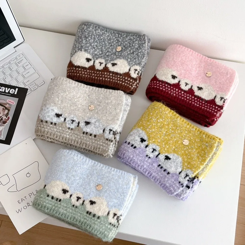 Versatile Cute Sheep Printed Knitted Scarf Windproof Cold Proof Warm Shawl Soft Neck Warmer Winter