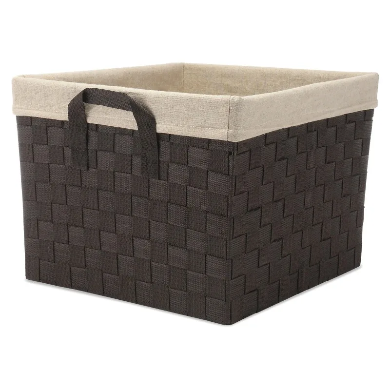 

Woven Strap Storage Tote Basket - Espresso with Cream Liner - 13" x 15" x 10"