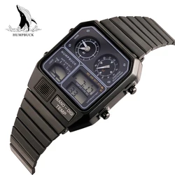 HUMPBUCK reloj atemporal de acero inoxidable, cronógrafo de doble zona horaria, diseño clásico, resistente al agua