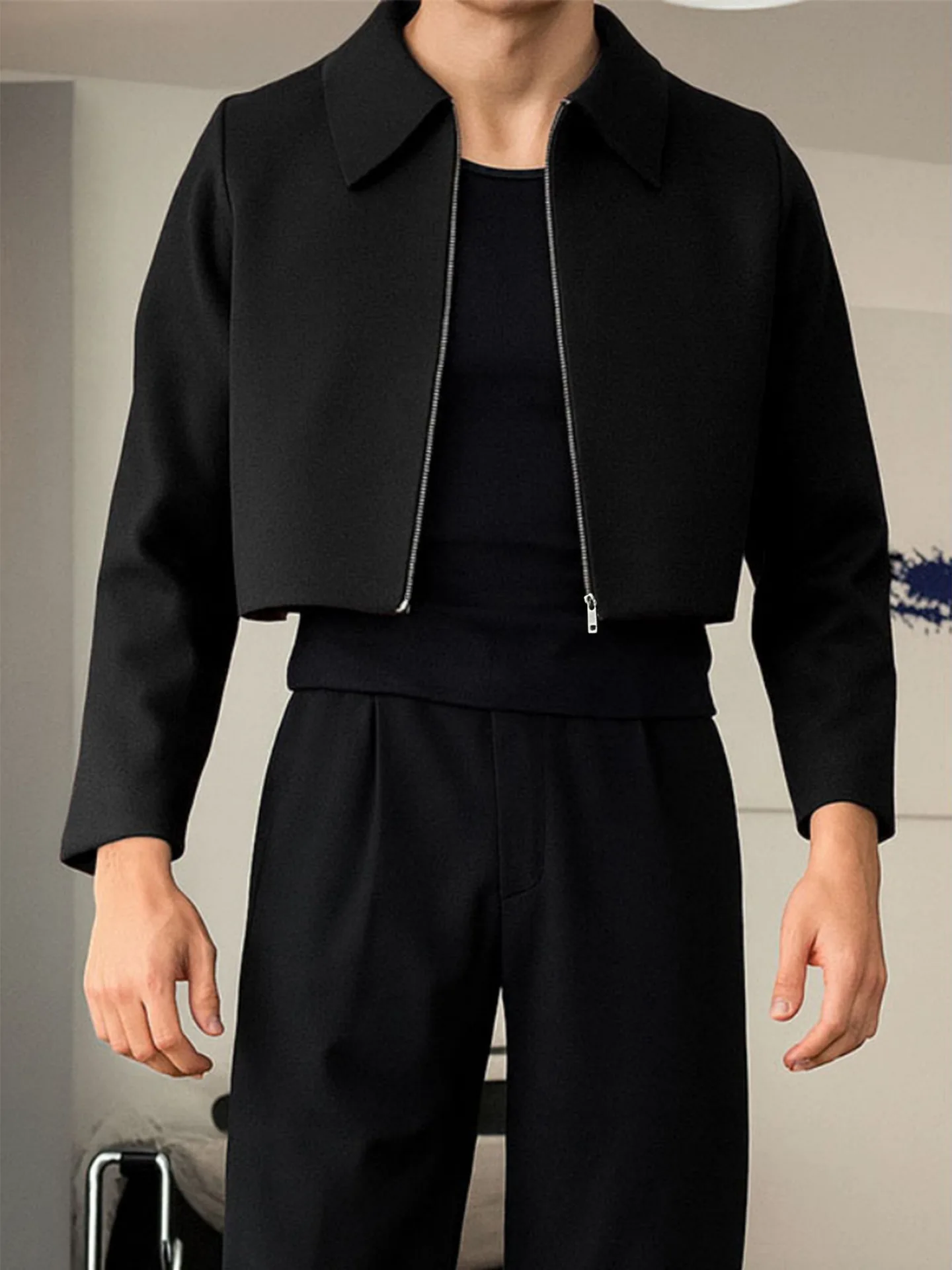 2026 Autumn New Black Short Jacket For Men French Casual Fashion High Street Simple Male Lapel Zipper Jackets