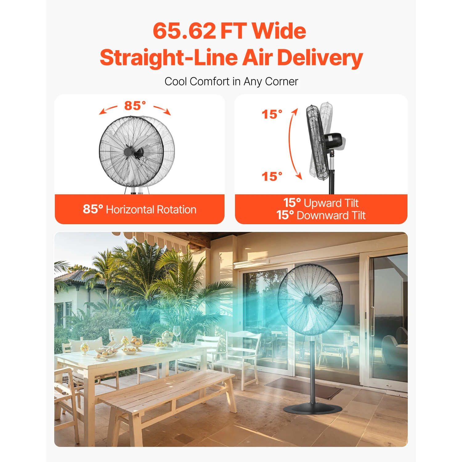 VEVOR مروحة بقاعدة صناعية 85 درجة تتأرجح ارتفاع مروحة مراوح قائمة قابلة للتعديل مع 3 سرعات قابلة للتعديل لغرفة النوم والمنزل