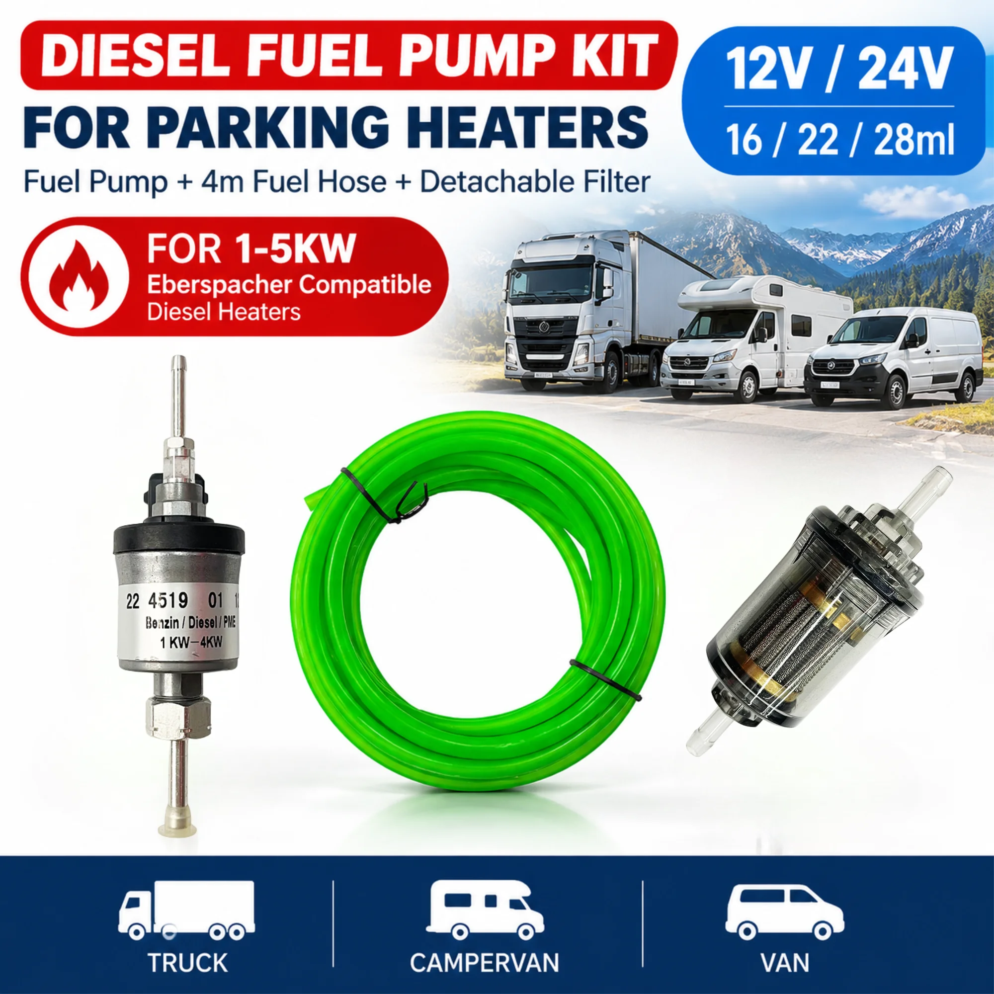 Truck Camper Van 12V 24V Diesel Fuel Pump Kit