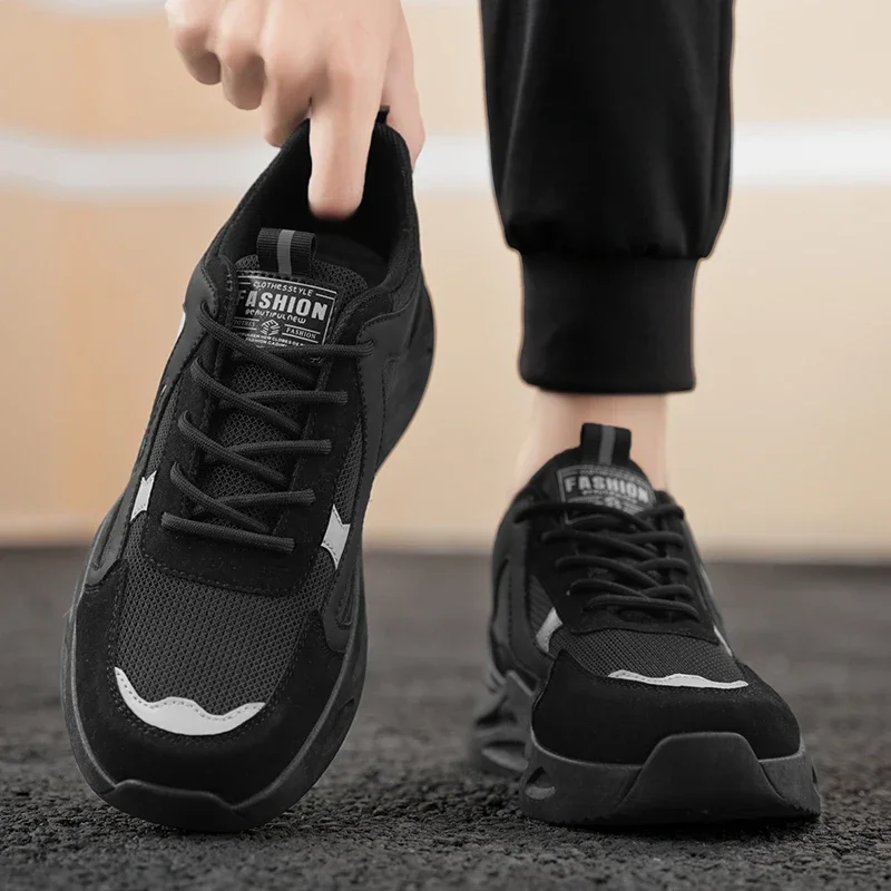 Scarpe da ginnastica casual da uomo grigie da esterno in mesh traspirante da donna leggere con assorbimento degli urti da tennis sportive da corsa scarpe da jogging nere