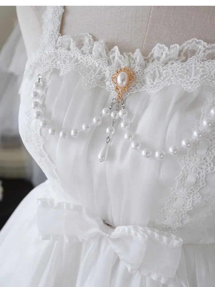 Viktorianisches Lolita-Hosenträgerkleid, Damen-Gothic-Kleid mit Puffärmeln, kurzen Ärmeln, laminierten Rüschen, Mini-Kleid mit Schleife und Rüschen, Prinzessinnenkleid – Detail 9
