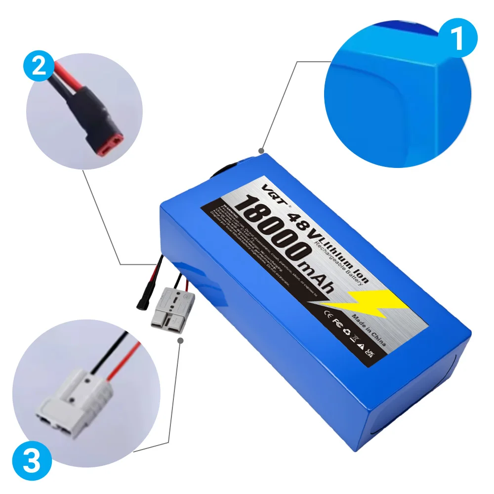 VQT grande capacité 48V 18Ah 18650 batterie au lithium 18000mAh lithium-ion batterie de vélo électrique moto + chargeur