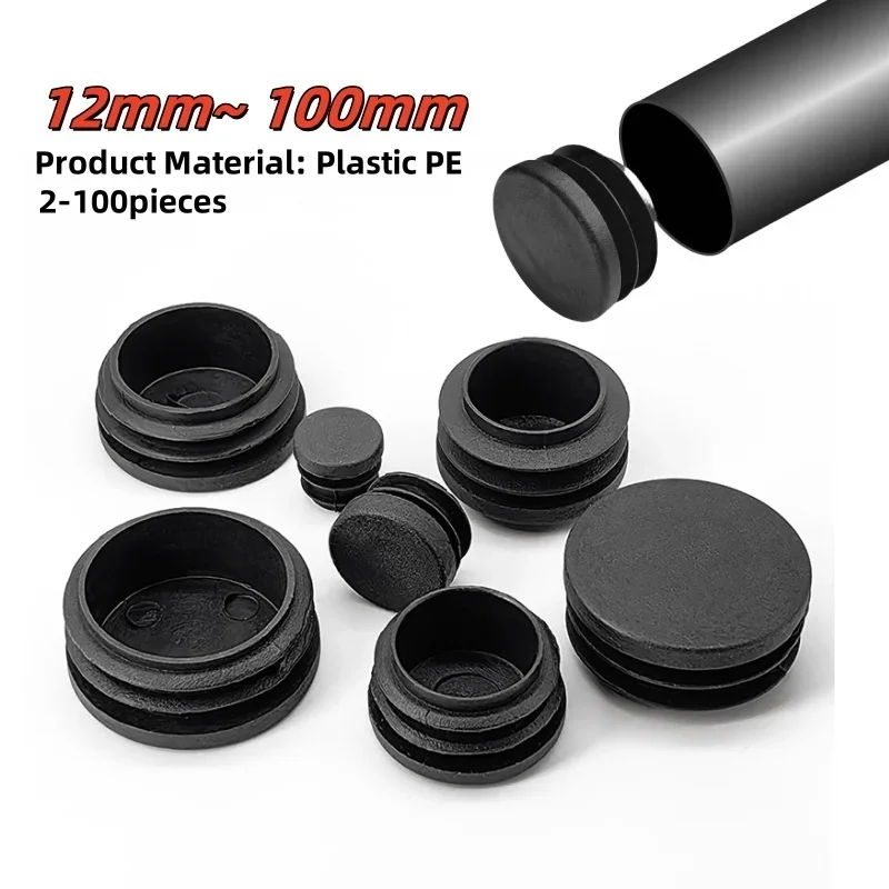 Round Plastic Blanking End Cap 12mm-100mm Round Pipe Plug Furniture Leg Caps Black Plastic Blanking Caps Chair Non-Slip Foot Pad