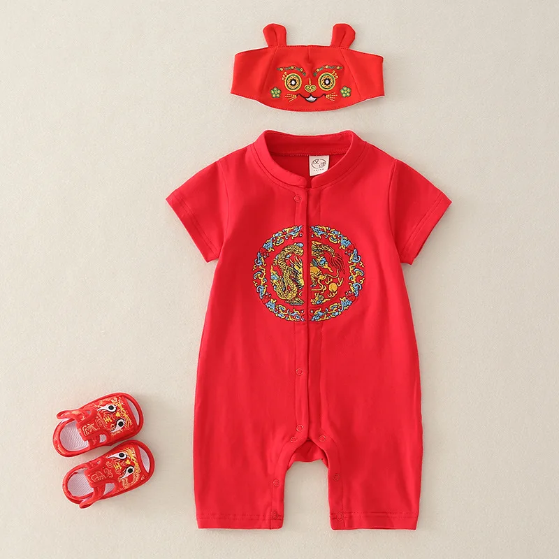 

Новый летний комбинезон-костюм Ханьфу для малышей на год Дракона, для ползания, на первый месяц жизни, на день рождения