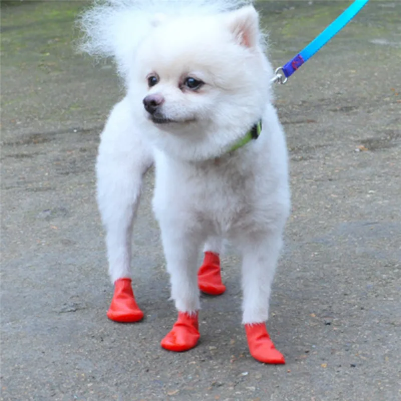 4 PCS/SET Pets Boots Waterproof Rubber Rain Shoes Non Slip Outdoor Dog Puppy Shoes Candy Color Pets Boots