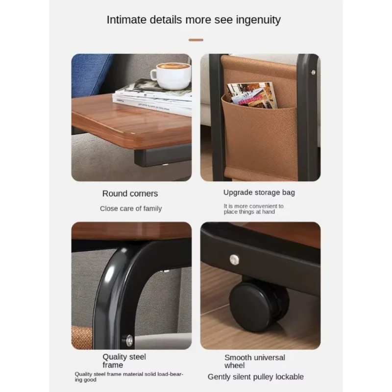 طاولة جانبية للسرير على شكل قهوة زاوية مع عجلات على شكل حرف C وطاولة نهاية من طبقتين للمساحة الصغيرة في رف تخزين دوار لغرفة المعيشة #3