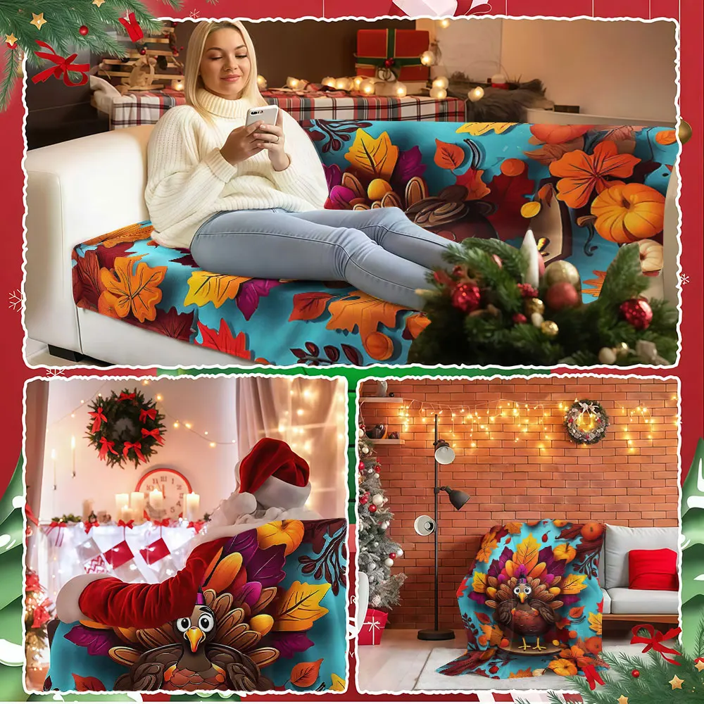 Turkey Harvest Winter Summer Flannel Blanket Throw Fleece Soft Fuzzy Plush Cozy Fleece Blankets for Sofa Ideal Gifts
