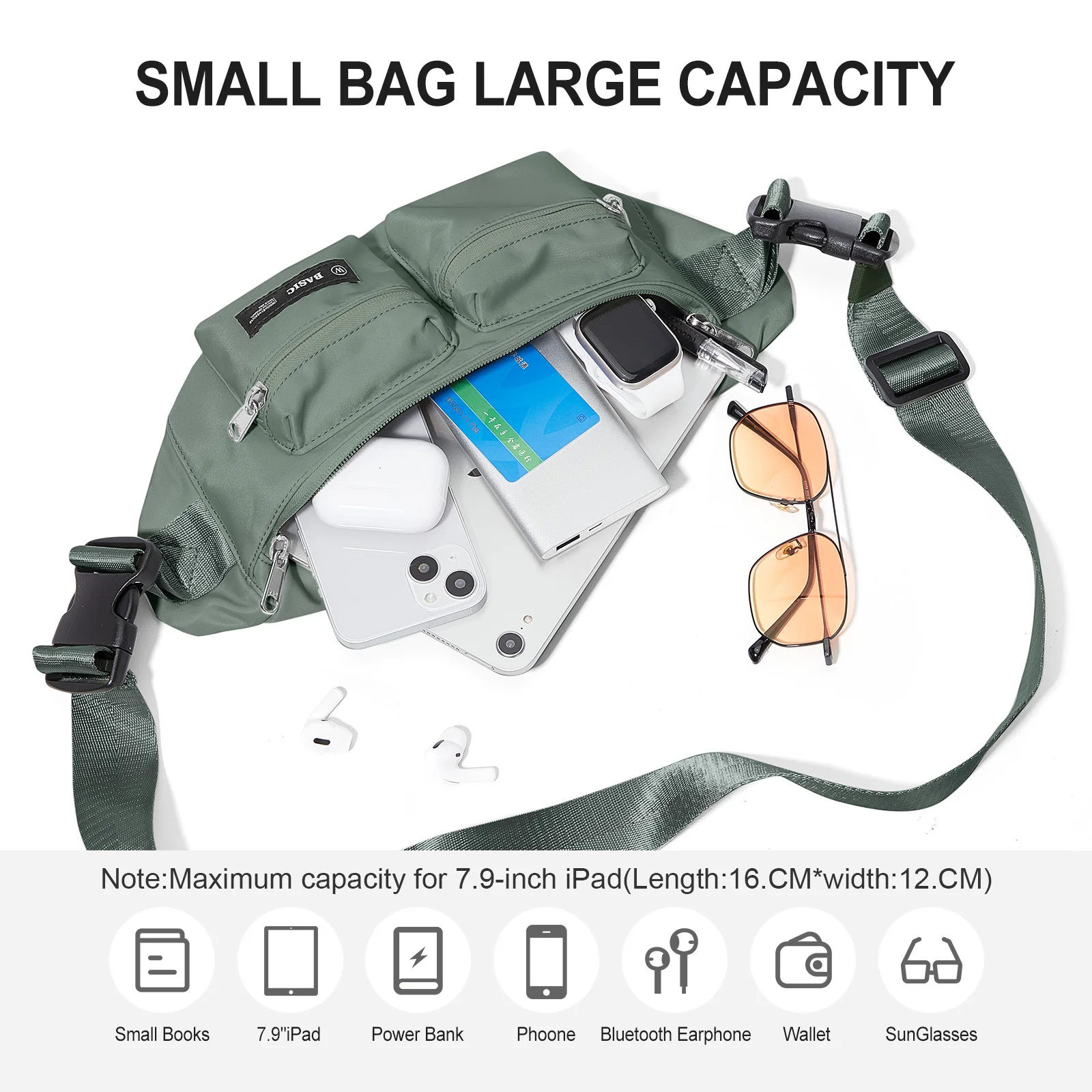 Lässige funktionale Umhängetasche, Body-Crossbody-Tasche, Radfahren, Sport, tragbare Brusttasche, Herren-Hüfttasche, Geldbörse, Anti-Diebstahl-Handytasche