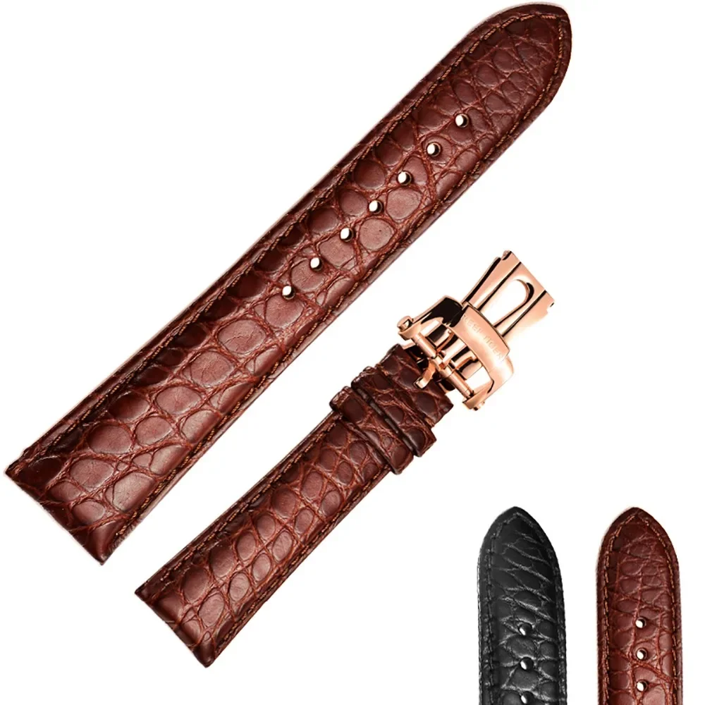 Reef Tiger 22 mm Watch Band Alligator Strap for Men Brown Black Genuine Leather Watch Strap