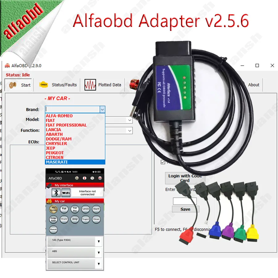 

AlfaOBD V2.5.6 2025 года с адаптером USB327 для Fiat/Alfa Romeo/Lanccia/Jeep