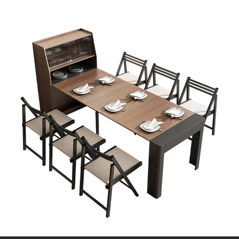 Modern Design Dining Table Wooden Extendable Household Rectangular Side Cabinet Folding Dining Table and Chairs Solid Wood