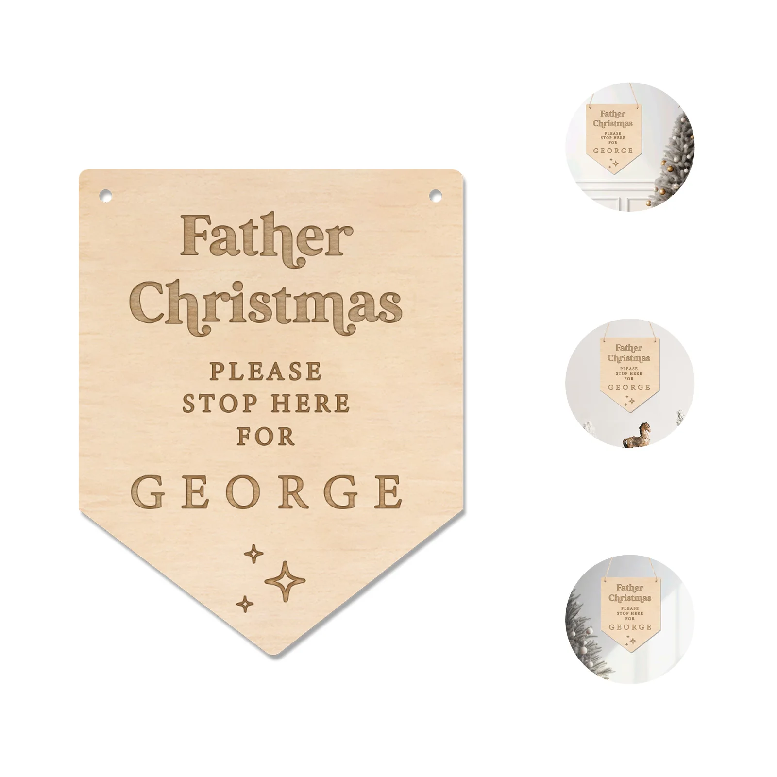 

Personalized Santa Claus "Please Stop Here" Sign - 19x15 cm Wooden Plaque with Customizable Name, Christmas Decoration