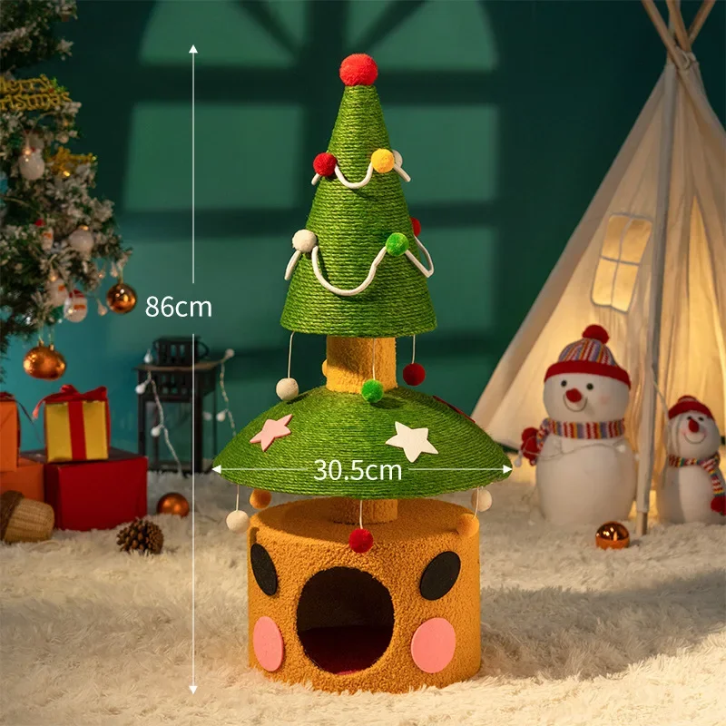 Christmas tree sisal cat climbing frame, cat nest, cat scratch post, multi-layer Christmas tree design, pet Christmas gifts