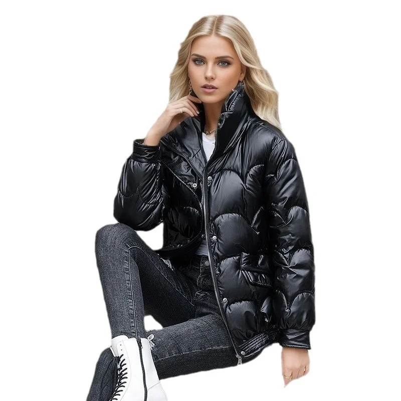 Veste bouffante courte brillante pour femme, manteau matelassé avec coloration, manteau d'hiver chaud pour les déplacements en ville et cadeau de vacances pour femme