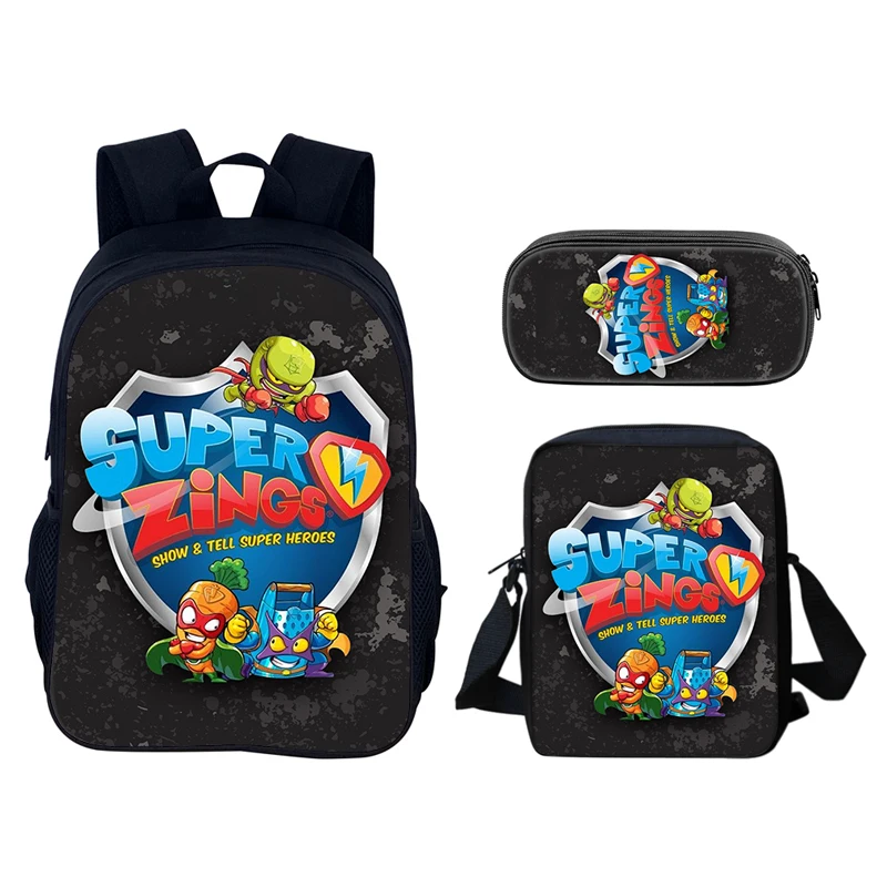 Super Zings 3pcs Set Backpack 40cm/15.7inch Durable School Bags Shoulder Bag Pencil Case Computer Book Bags Children's Birthday