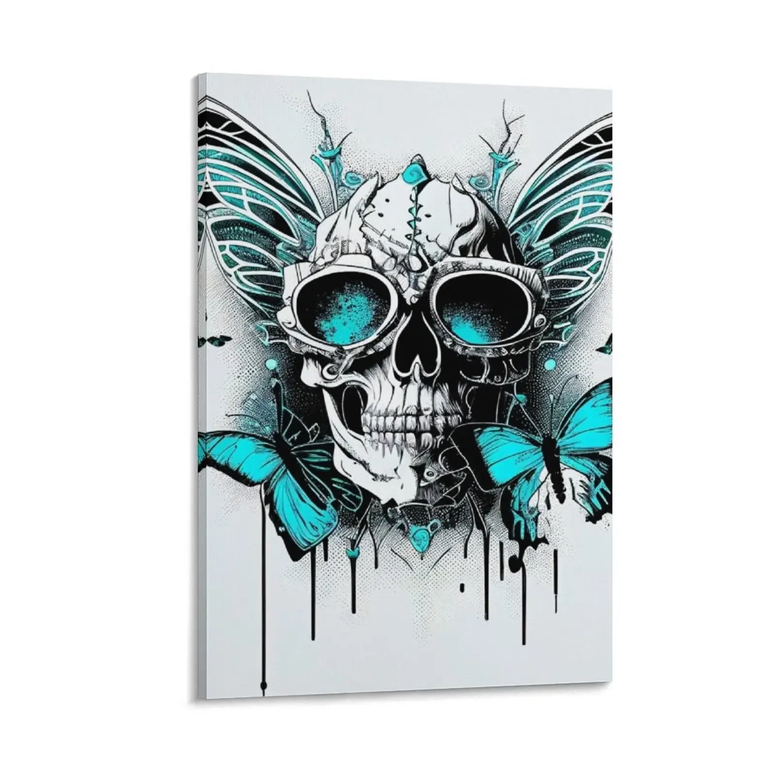 

Skull and butterfly on white background Canvas Painting decorative frames wall room poster wall decor