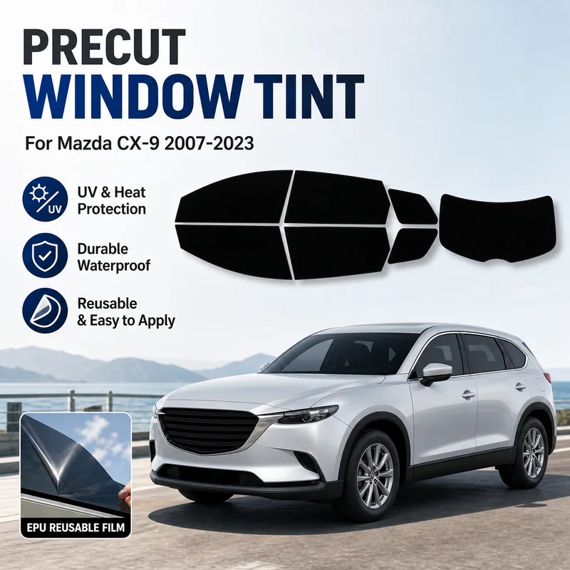 RAVOOY Precut Window Tint, Reusable EPU Film, Custom Fit for Mazda CX-9 2007-2023, UV Heat Protection, Durable Waterproof