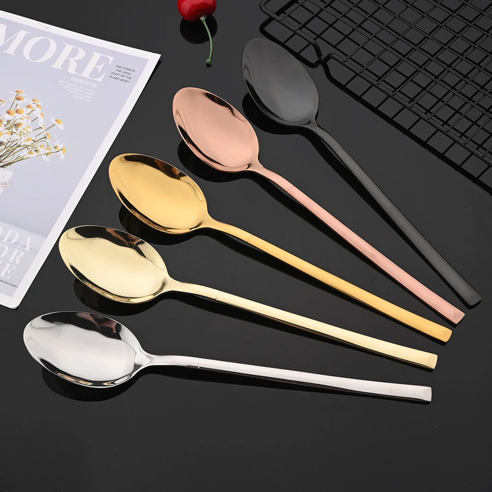 6Pcs Gold Coffee Spoon Stainless Steel Stiring Teaspoons Ice Cream Cake Dessert Spoon Flatware Set Tableware Party Cutlery Set