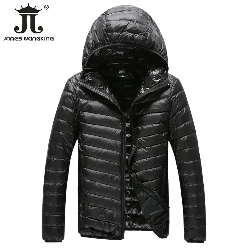 Spring and Autumn High-end Warm Men Feather Hooded Down Jacket Pure Color Boutique Mens Feather Down Coat Thin Light Jackets