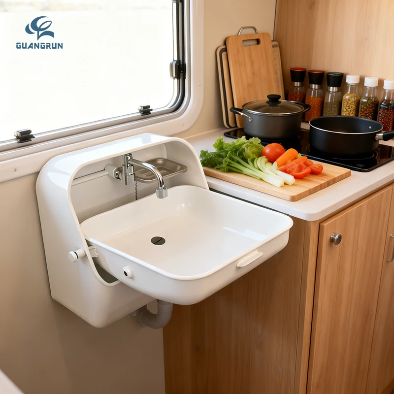

RV Folding Sink SUS 304 Stainless Steel Silver Lightweight Modern Bathroom Washbasin with Faucet for Camping Use