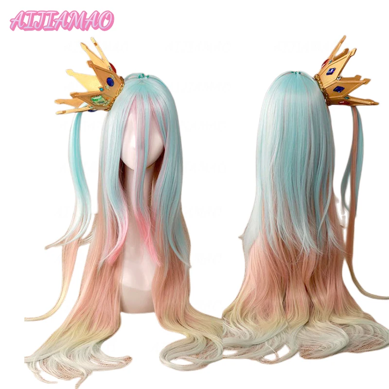 No Game No Life Shiro Wig Long Mixed Color Straight Wigs Sora Cosplay Wig Short Purple Red Wig Crown Prop Headwear Accessory